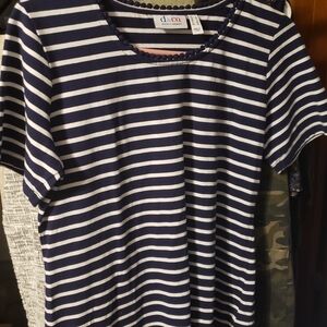 D & Co Navy and White Striped T-Shirt